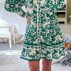 Elegant Green and White Dress